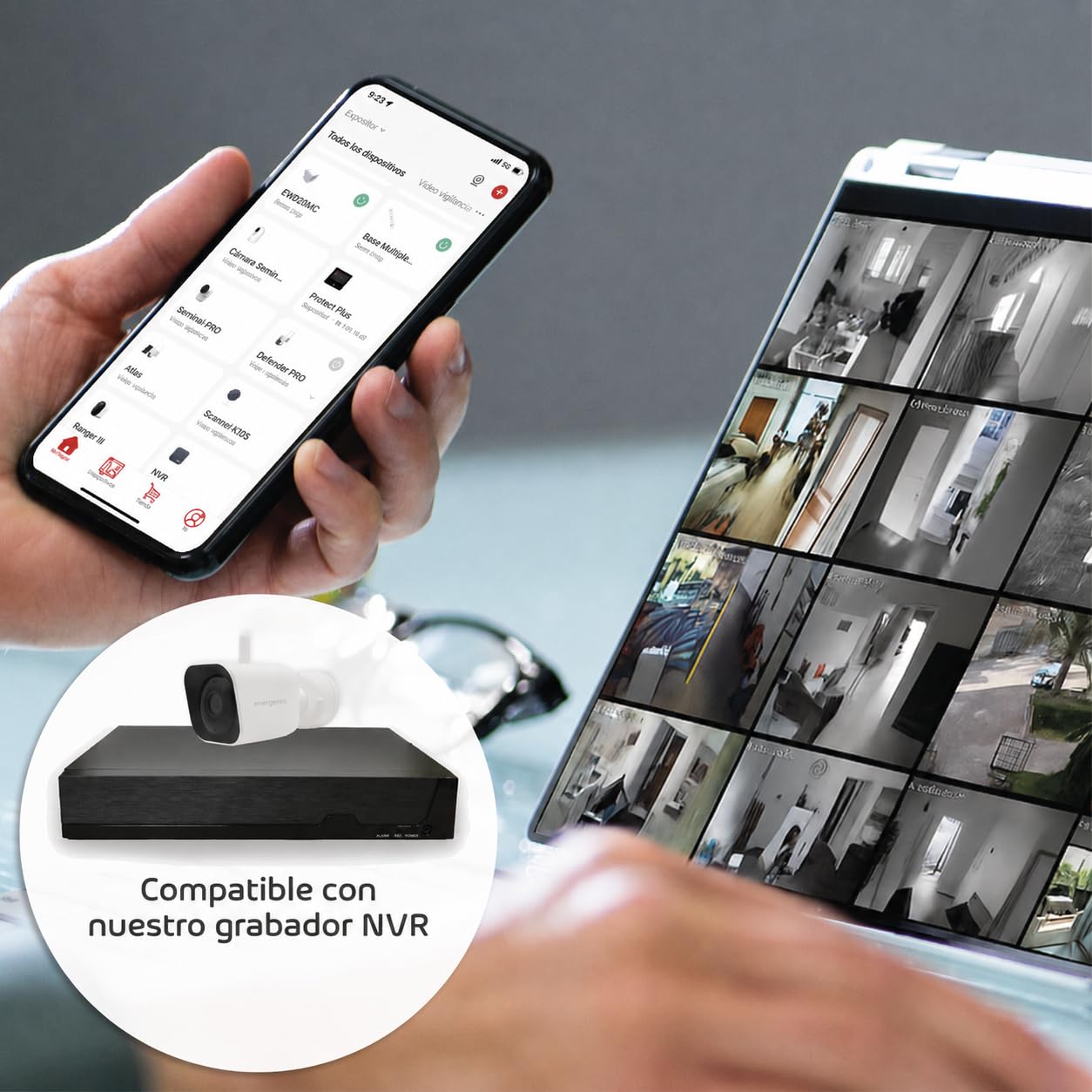 energeeks Guardian III kamera zewnętrzna WiFi - Dual 2,4/5 GHz - 4 MP Ultra HD - Instalacja Bluetooth - IP65 - Wykrywanie dźwięku i człowieka - Syrena odstraszająca - Zgodność z ONVIF