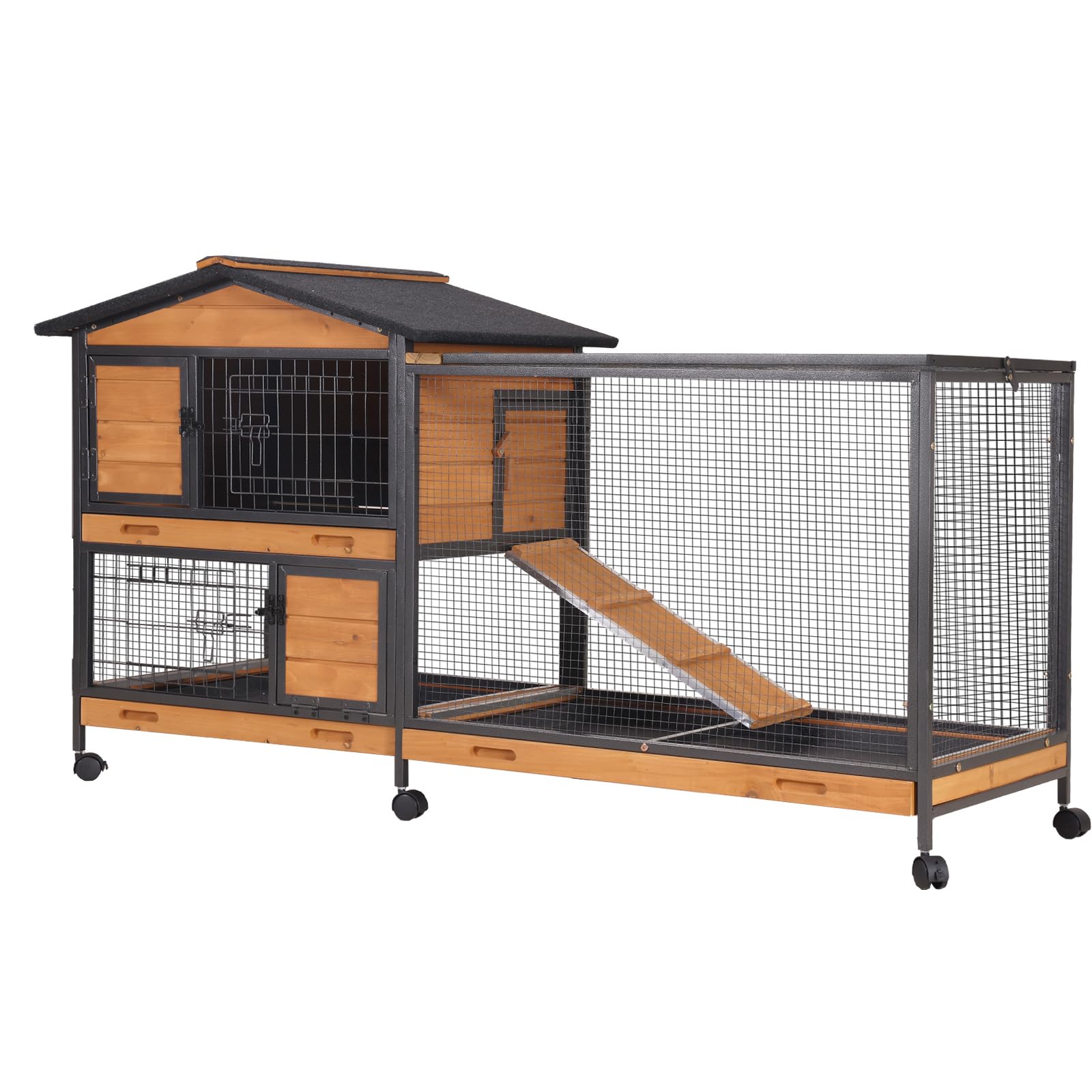 GUTINNEEN Rabbit Hutch Outdoor with Metal Surround Indoor Rabbit Cage with Wheels Bunny Cage Large Guinea Pig Cage for Small Animals with Tray