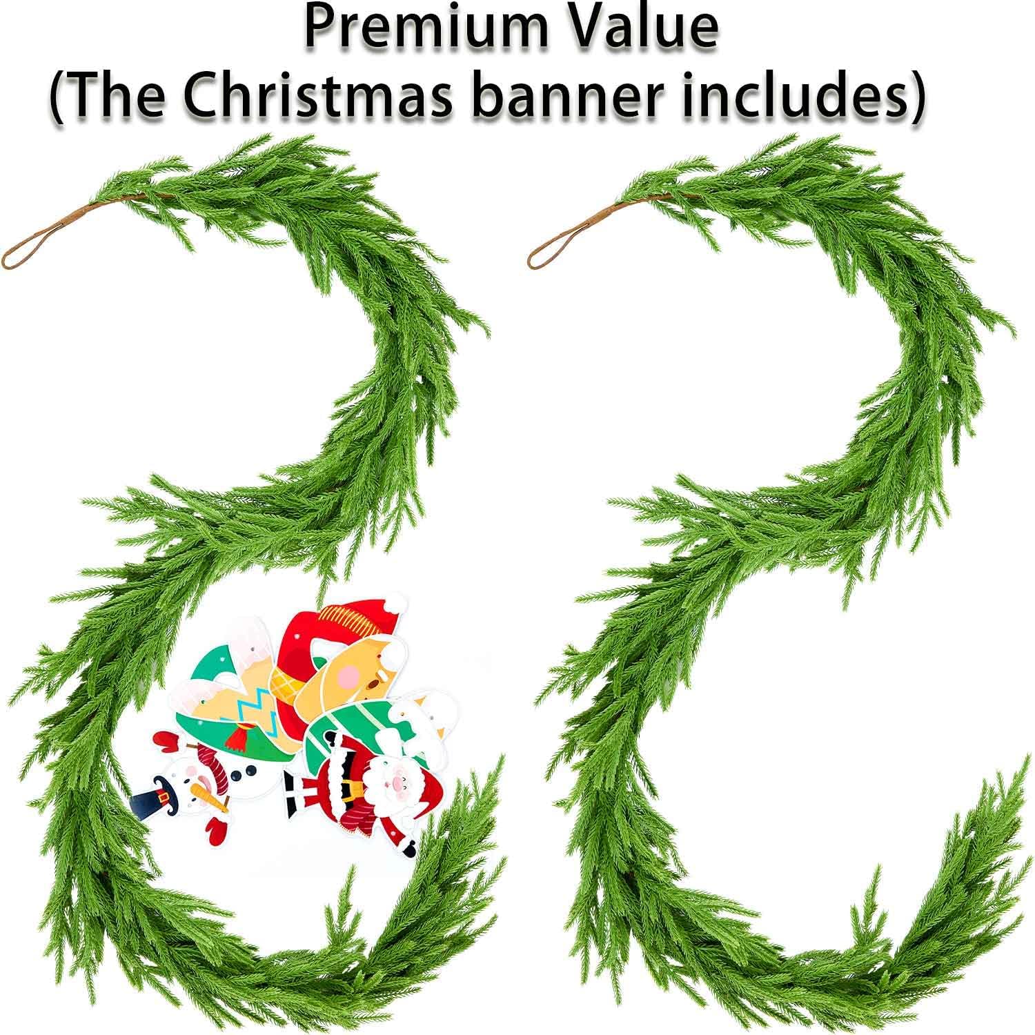 2 Pcs Christmas Garlands, 12 FT (2 * 6FT) Artificial Lifelike Pine Garland, Banner Included,Greenery Garland for Mantle,Table,Stairs,Wall,Indoor, Christmas Decorations Outdoor (2, 6 FT) - Image 2