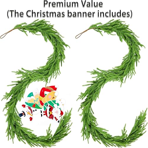 Miniatura 2 de 2 guirnaldas de pino Norfolk, guirnalda de pino artificial realista de 6 pies, pancarta de Navidad incluida, guirnalda verde para manto, mesa,