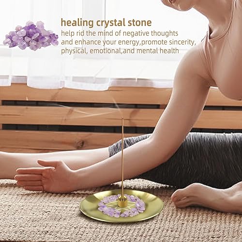 Miniatura 2 de Tirmanaz Soporte de incienso 5 en 1 para palos, soporte para quemador de incienso con piedra de cristal curativo, soporte de incienso para palitos