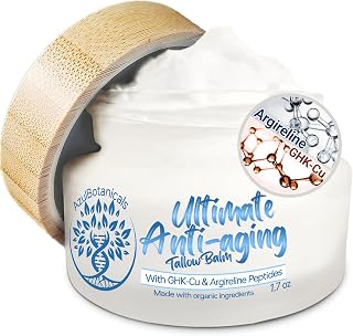 Ultimate Anti-Aging Tallow Balm Made with Organic Ingredients and Infused with Copper Peptide (GHK-Cu) and Argireline Hexapeptide, Black Seed Oil, Apricot Seed Oil