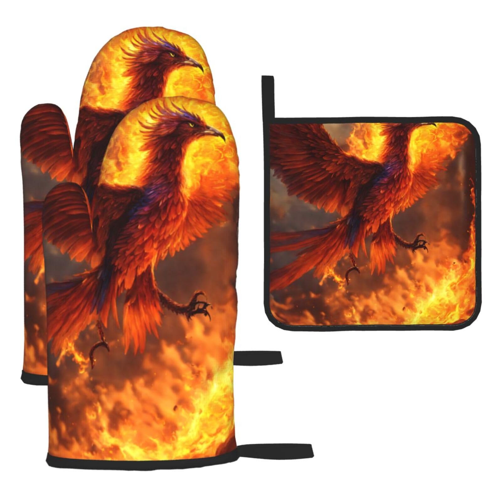 Phoenix Print Oven Kitchen Gloves For Baking Outdoor Grilling Home Use Mitts Microwaving Bbq