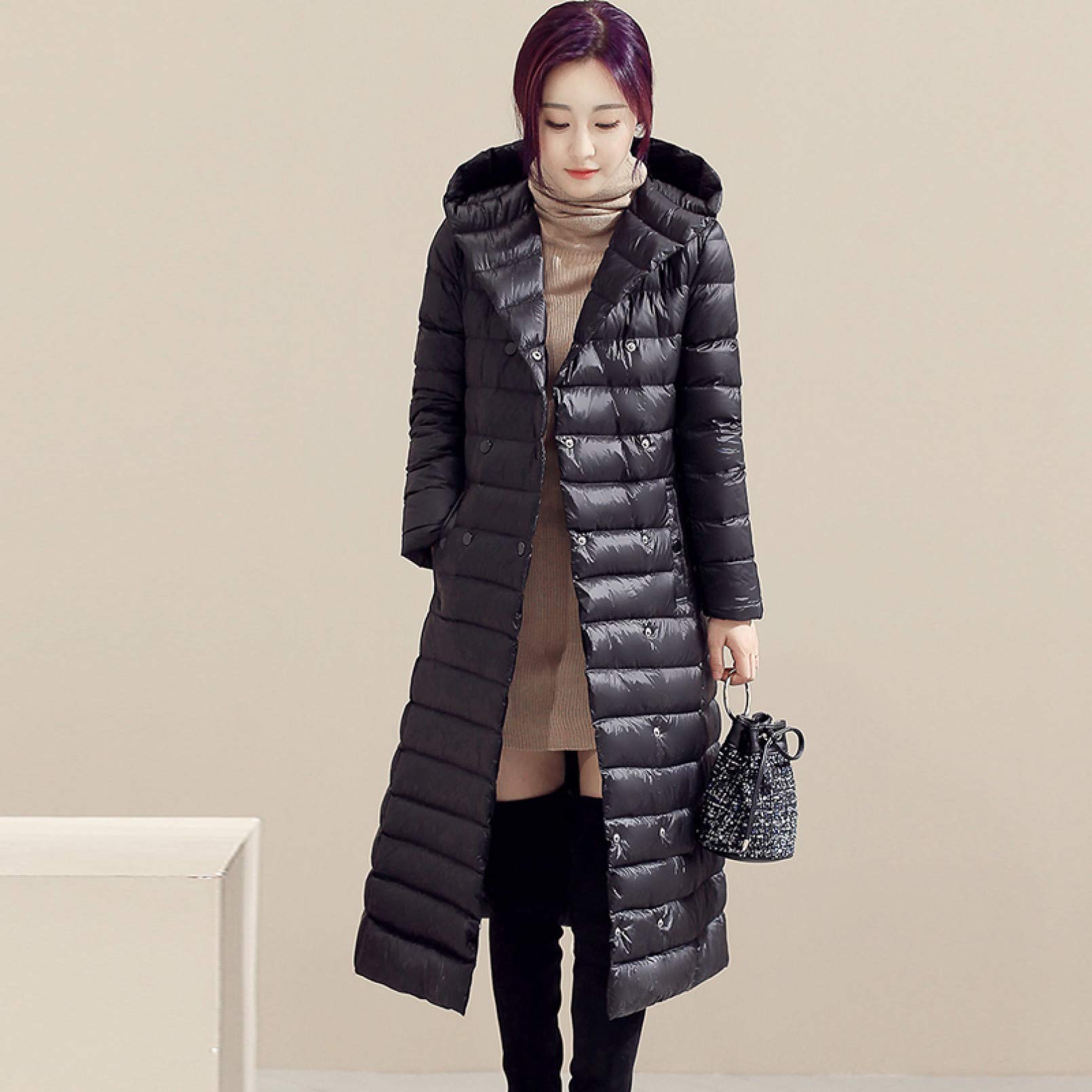 BAJIE Damen Daunenjacke Frühling Herbst Frauen Weiß Ente Daunenjacke Lange Daunen Parkas Kapuzen Damen Ultraleichte Oberbekleidung Weiblich Schlank Dünn Schwarz Mantel