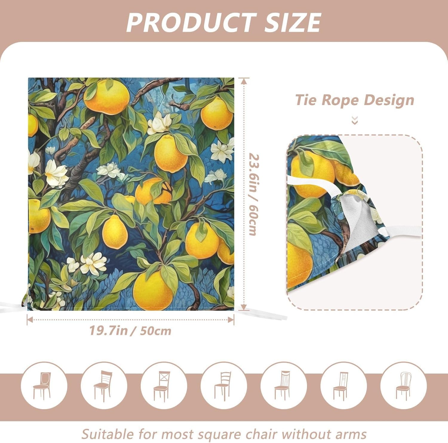 ALAZA Lemon Flowers on Blue Background Chair Back Cover Set of 6, Washable Reusable Removable Chair Slipcovers Decorative Chair Cover for Home Kitchen Wedding Party