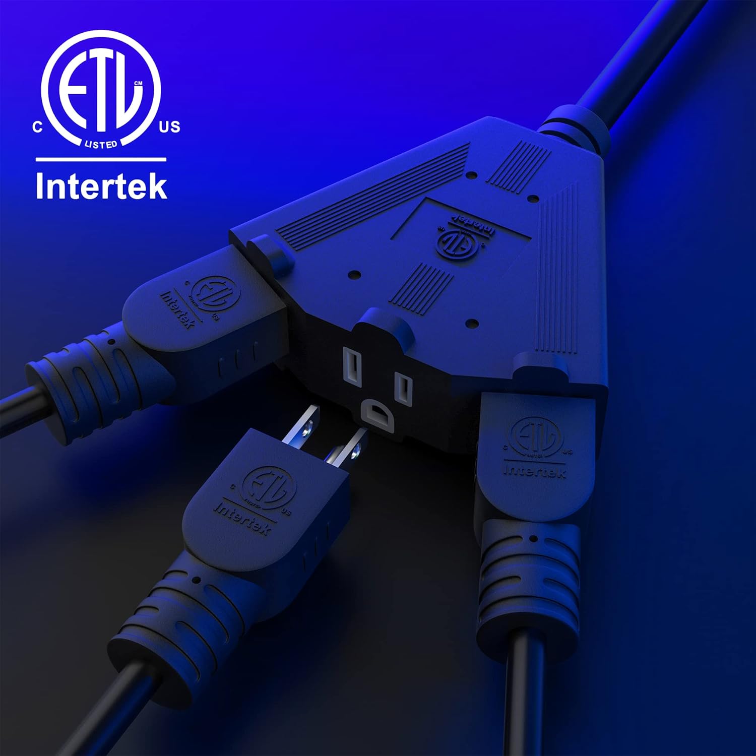 14/3 Gauge Heavy Duty Outdoor Extension Cord 4 FT, 90 Degree Angled 3 Prong Plug, 14 Gauge Power Cable with 3 Outlets, 14AWG, 15A, 125V, 1875W, ETL Listed, Black Wire, with Free Carrying Strap+Ties