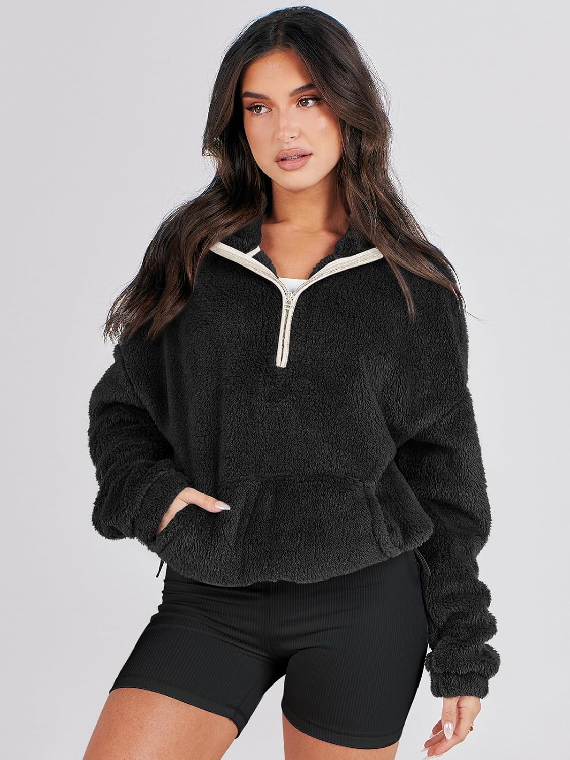 ANRABESS Sweatshirt for Women Zip Up Hoodies Cropped Pullover Fleece Hooded Sherpa Sweaters Tops 2025 Fall Winter Clothes - Image 5