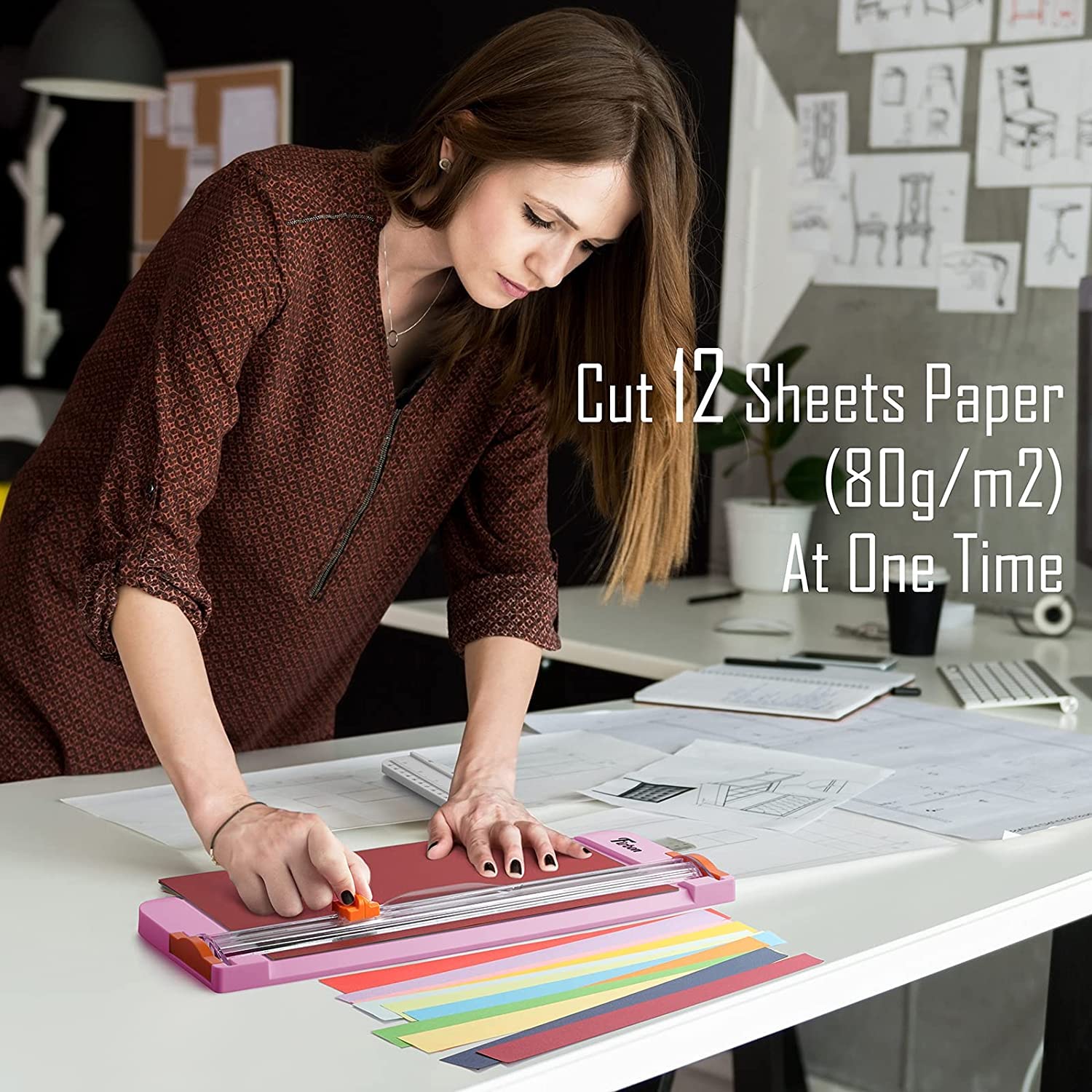 Firbon Tarka do papieru A4, 30 cm, tytanowa, prosta maszyna do cięcia, różowa, z automatyczną ochroną bezpieczeństwa i linijką boczną, wymienne ostrze do kuponu, papieru do majsterkowania, etykiet i zdjęć
