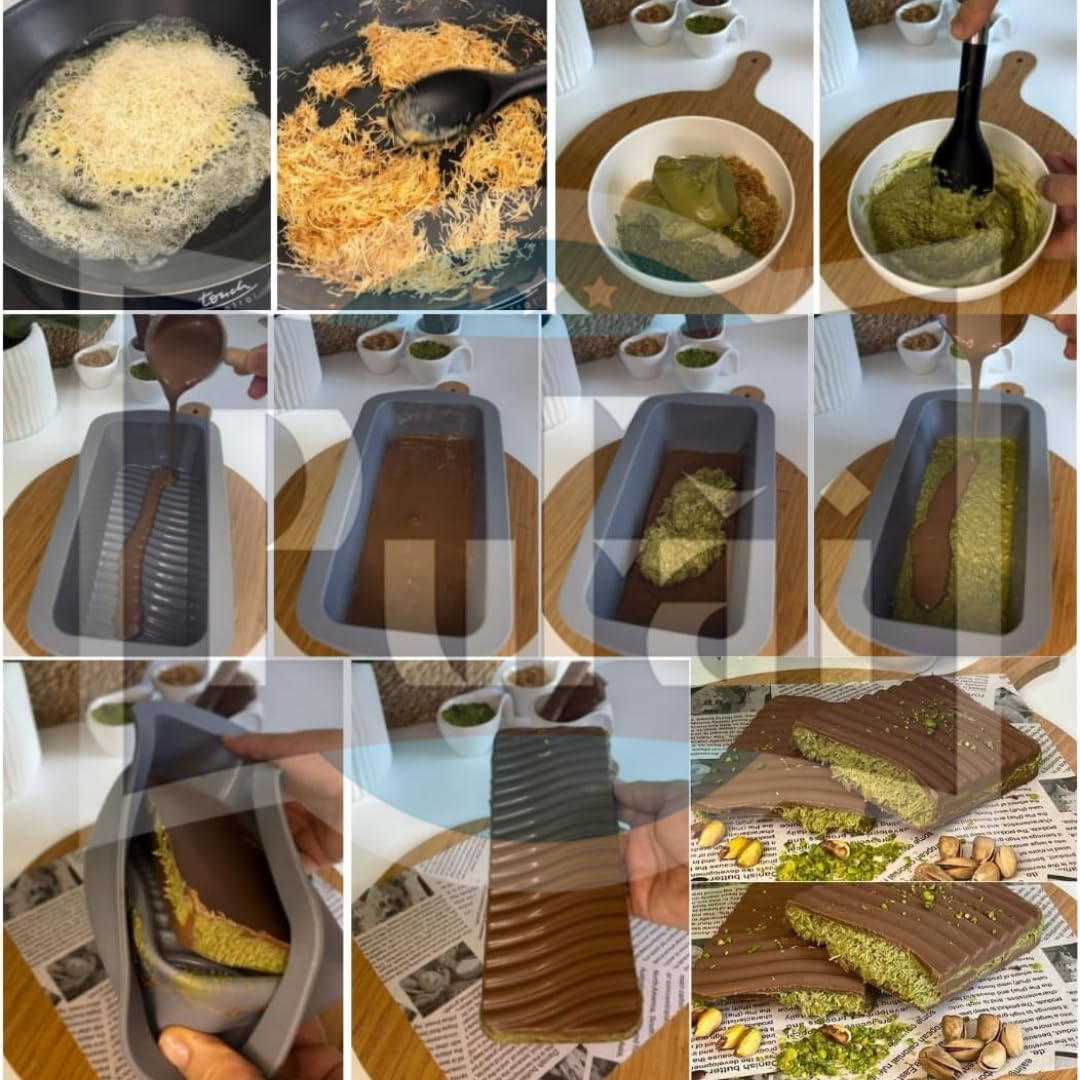 HASTEL Kadayıf tostado para chocolate Dubai, tostado kadaifi listo para usar Kadaifi, hilo de masa de pelo de ángel Kataifi 400 gramos con crema de pistacho 250 gramos tubo de Pufai