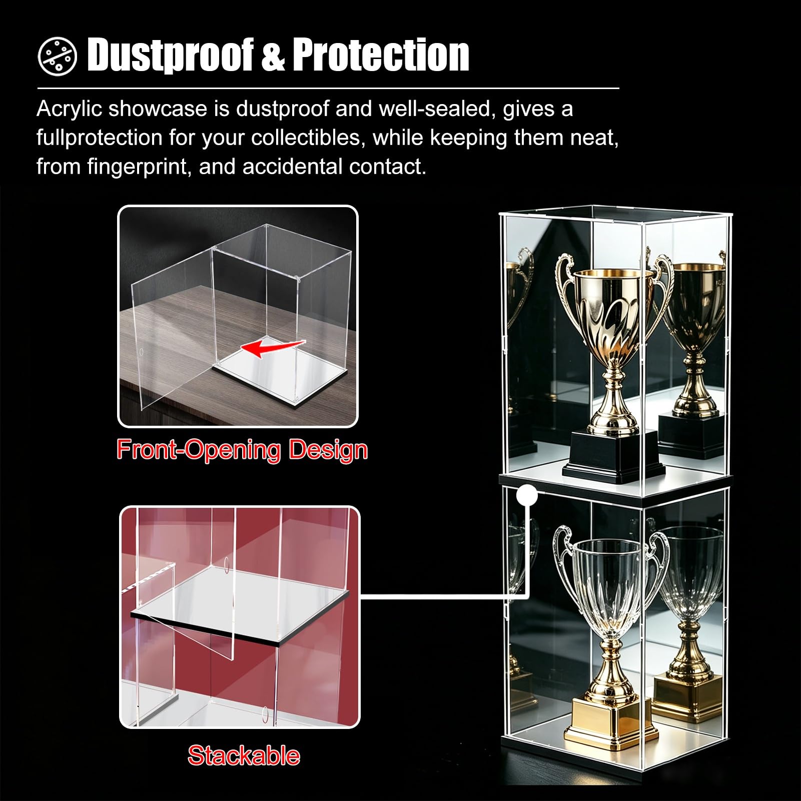 Teca Plexiglass Base a Specchio, Scatola in Acrilico con Sportello, Vetrina | Una Scatola di Vetro Alternativa con Apertura Laterale, Contenitore Trasparente per L'organizzazione Domestica