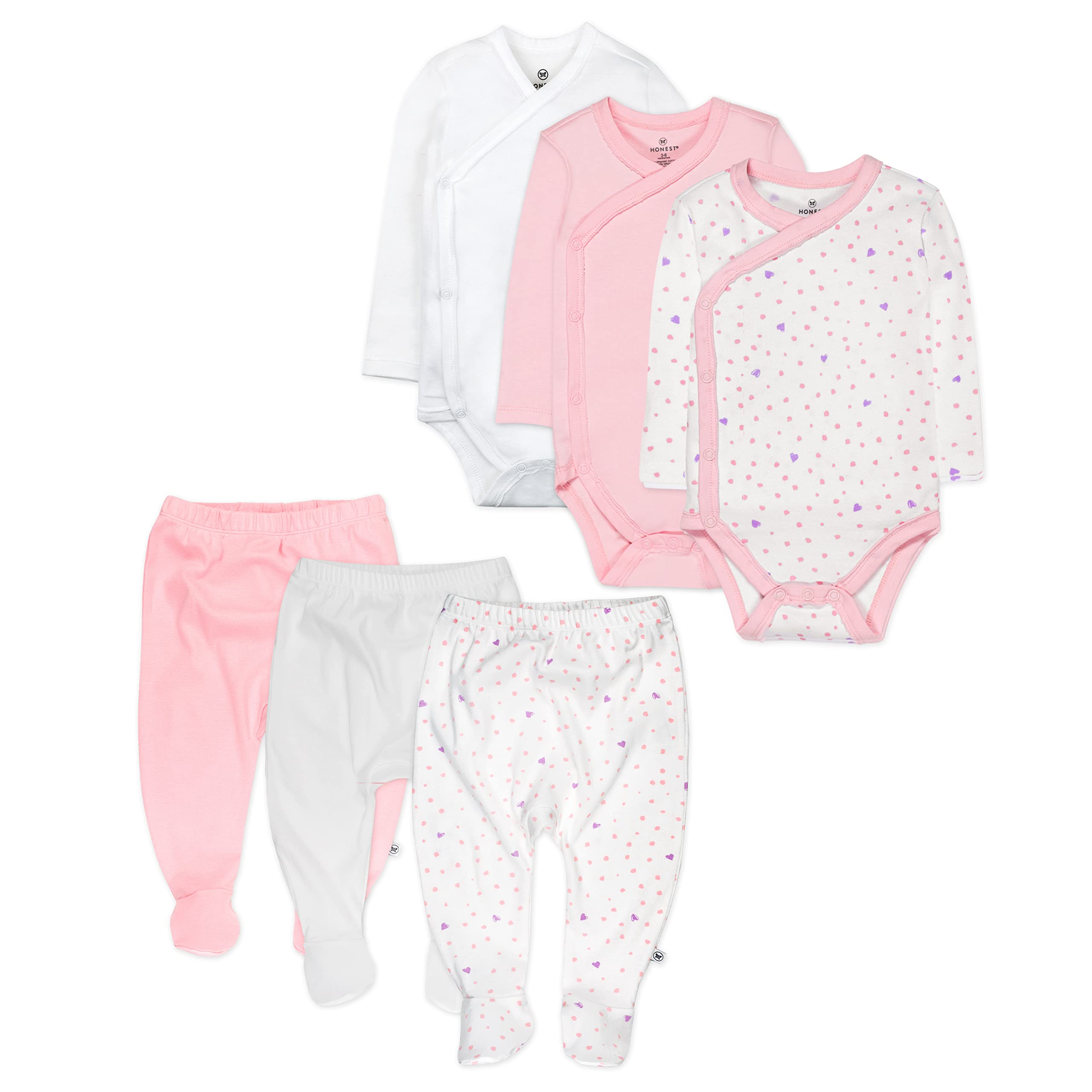HonestBaby6 Pack Organic Cotton Long Sleeve Side Snap Kimono Bodysuits and Footed Pants Multi Pack