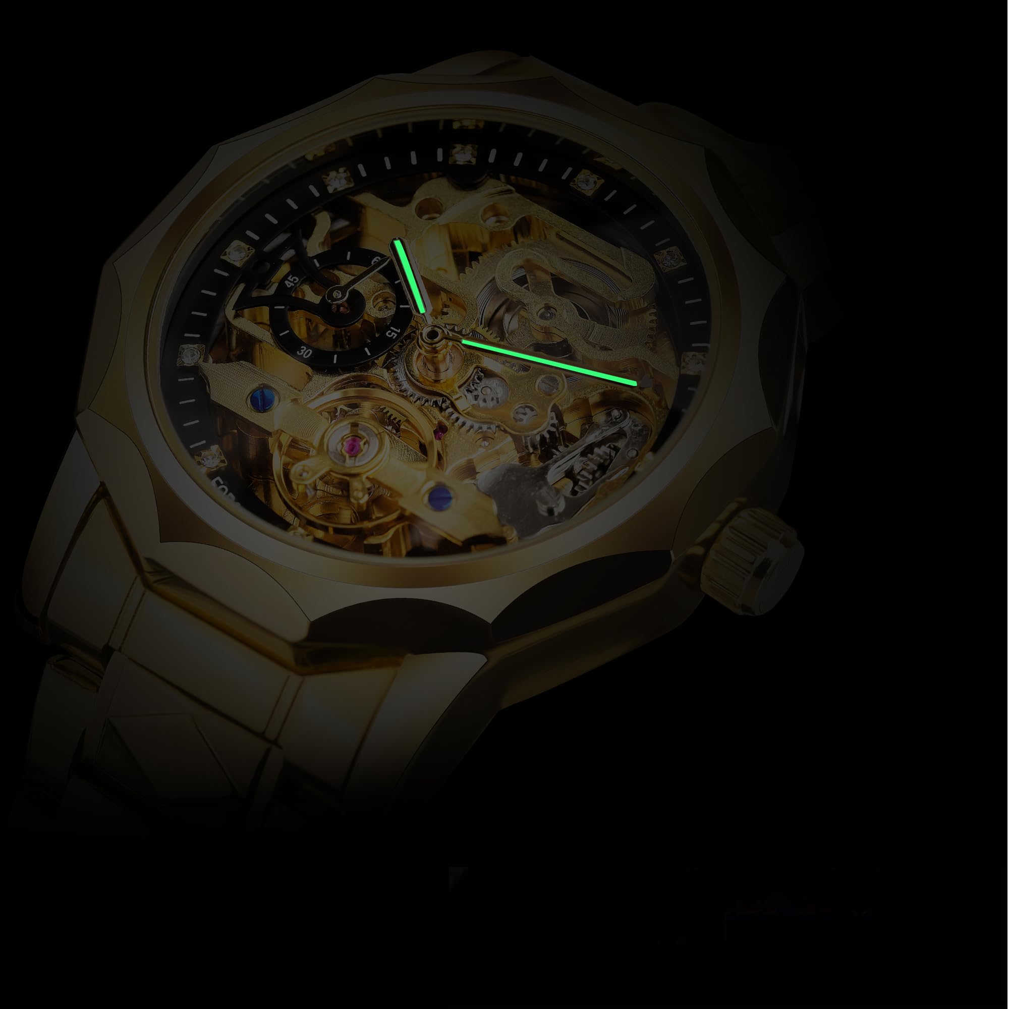 Armbanduhr Herren Analog Automatik Edelstahl Mechanische Skelett Männer Uhr Glas Rückseite