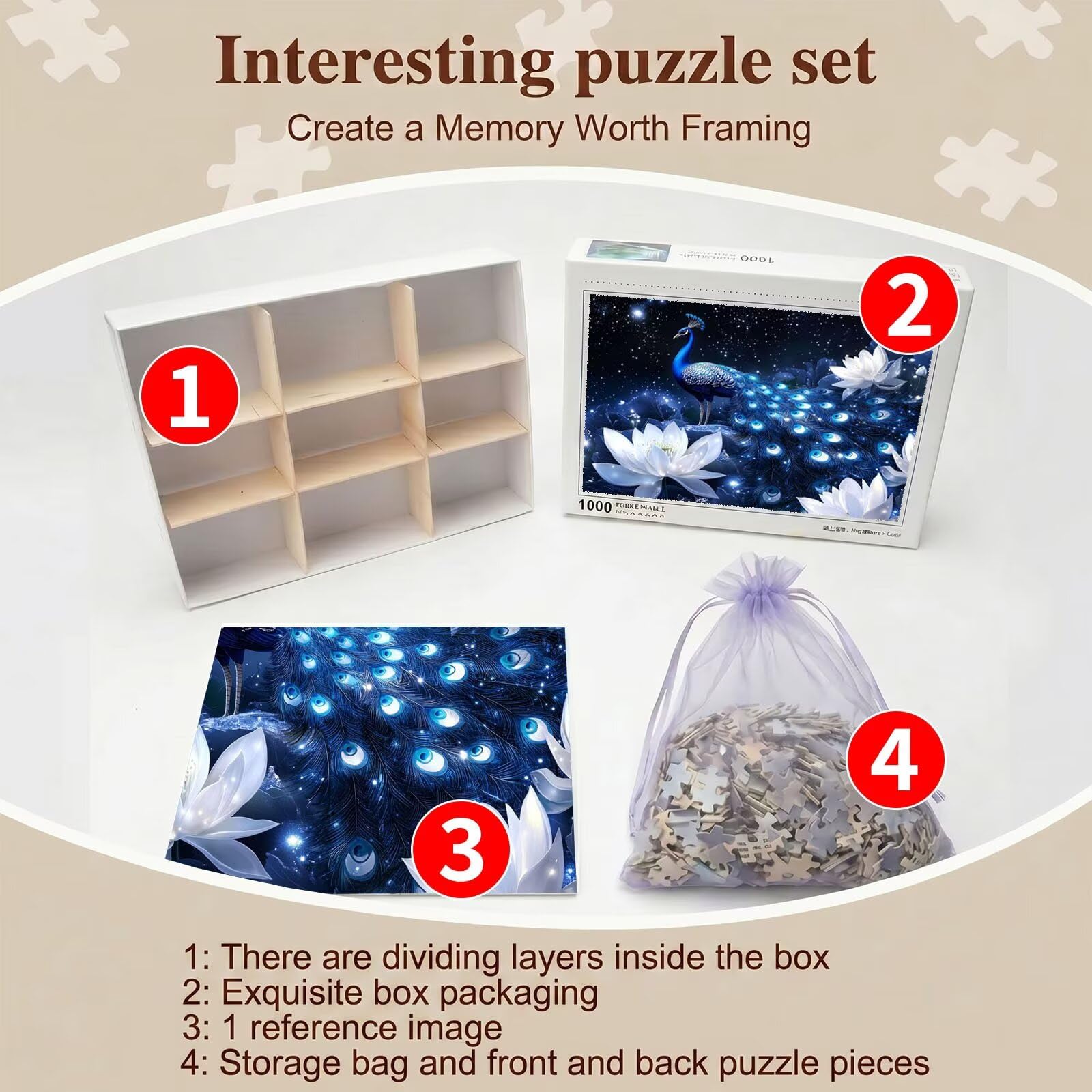 Loto Pavo Real Puzzle de 2000 Piezas, Juego de Mesa Familiar de Madera - Rompecabezas Adultos para Toda La Familia, Rompecabezas Educativo DIY y Antiestrés - con Mapa de Referencia, 99 x 70 cm f0-291