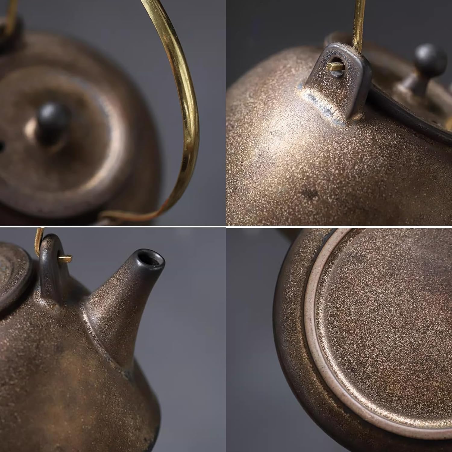 Pottery Tea Kettle for Stovetop with Handle 200ml Rust Glaze Rustic Handmade for Boiling Water Coffee No Coating Inside