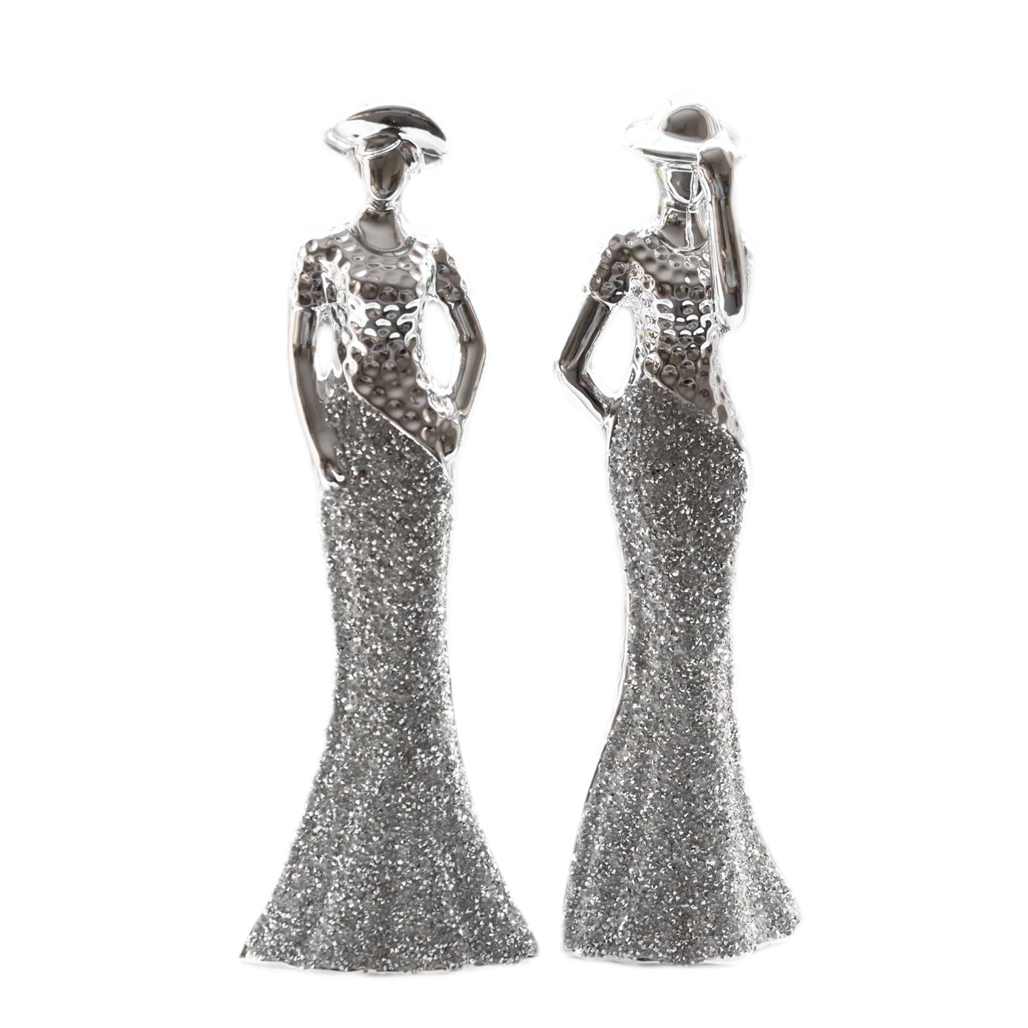 Darthome Silver Set Of 2 Elegant Lady Figures Tall 30Cm Ceramic Bling Statue Ornaments