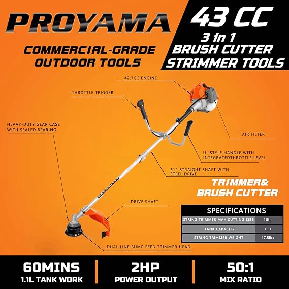 PROYAMA 42.7CC Gas Brush Cutter with 68CC Gas Chainsaw