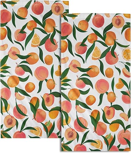 Giwawa Juego de 2 toallas de mano de color naranja melocotón, toalla de cara con diseño de frutas, bonito diseño brillante y colorido, toalla facial