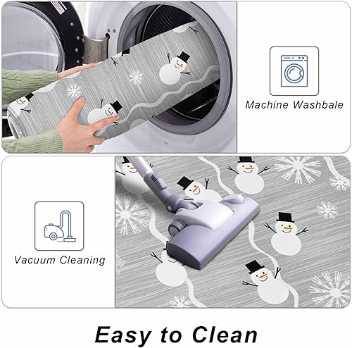Miniatura 42 de Alfombras de cocina de Navidad absorbentes antideslizantes para piso, árbol de Navidad, muñeco de nieve y copo de nieve, alfombras y tapetes