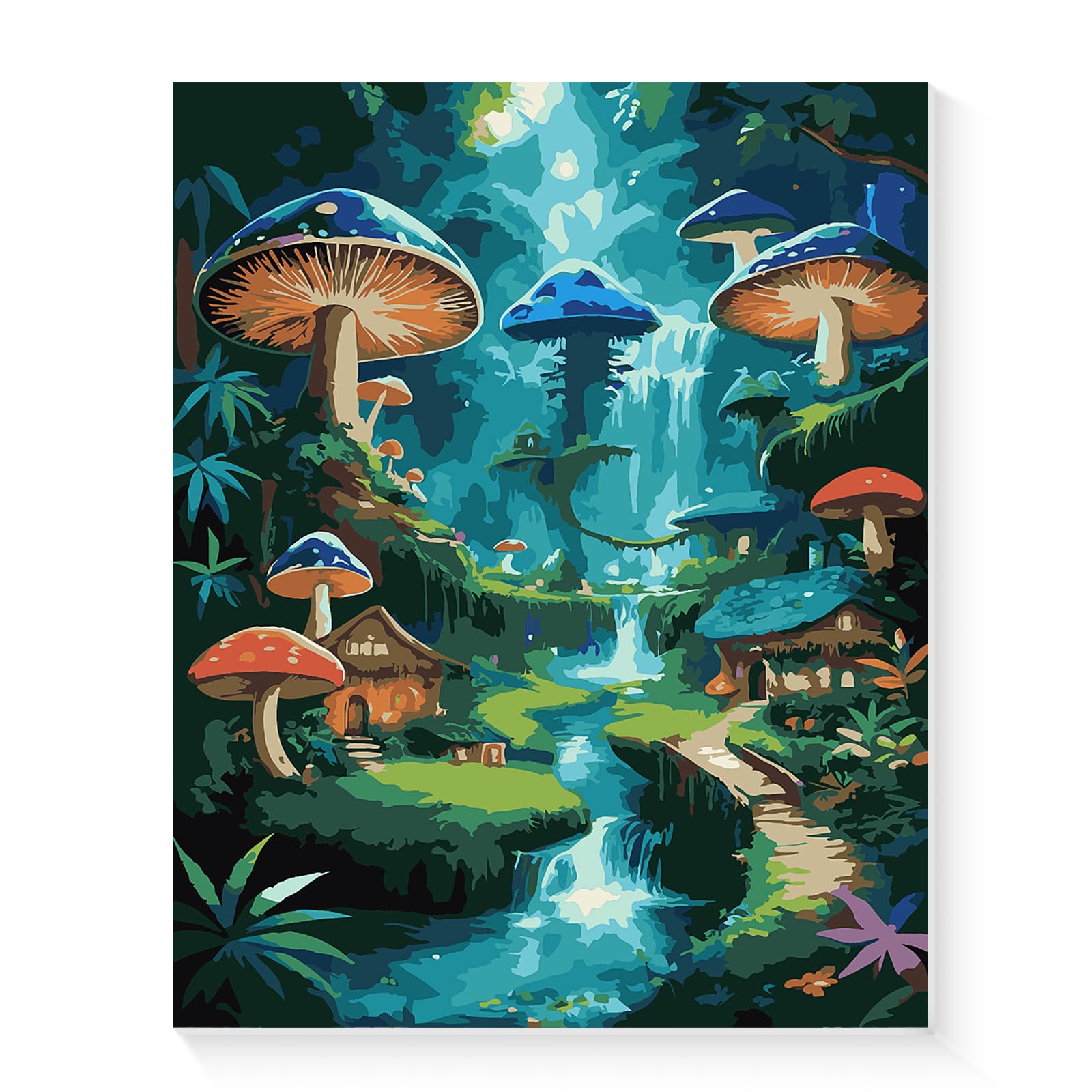 Ninonly Paint by Numbers Kit for Adults with Framed Canvas, Mushroom Paint by Number Arts Kits for Beginners, Painting Brushes, Acrylic, 9 * 12 Inch