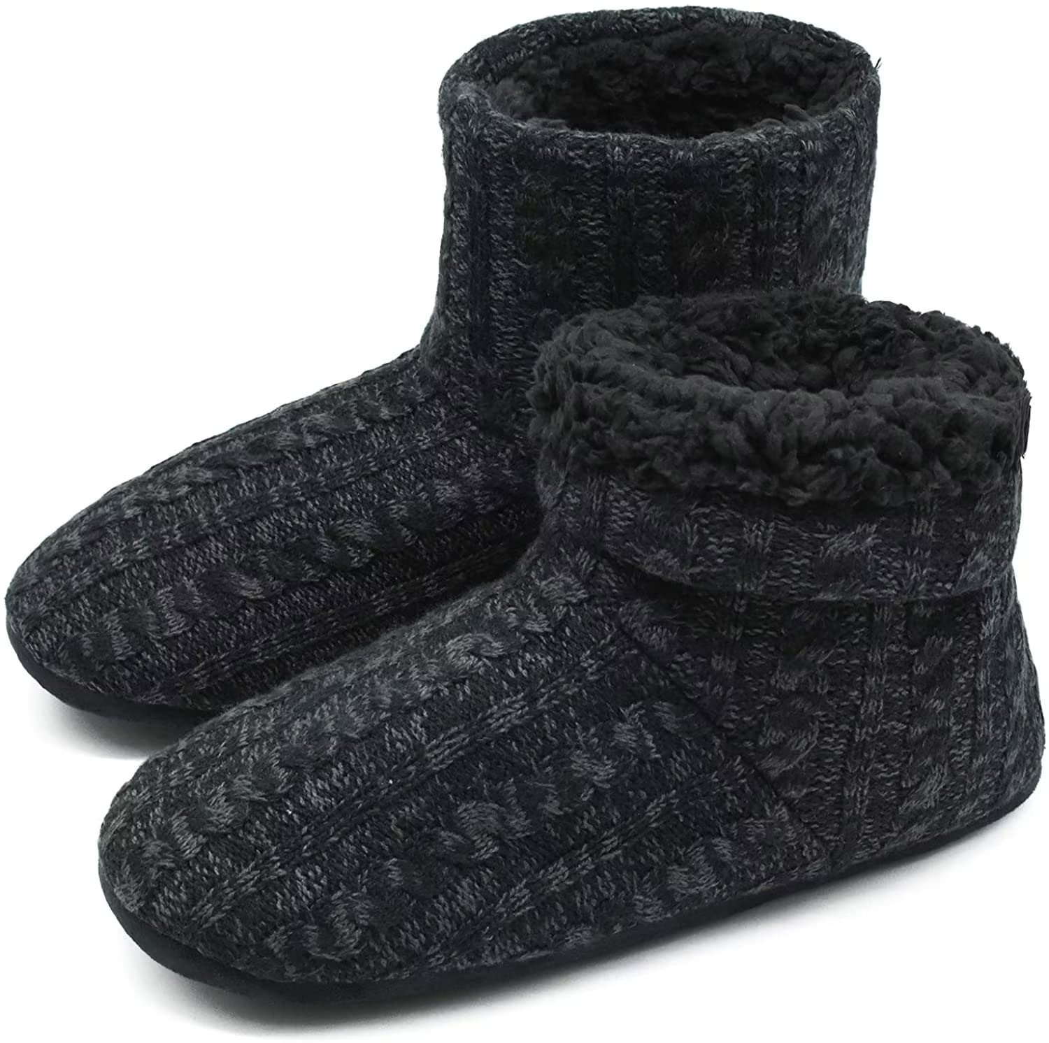ONCAIMen’s-Slipper-Boots-Winter-Fleece-House-Slippers Knitted Indoor Flat  Warm Wool Booties Pull On Memory Foam Outdoor Non-Slip Ankle Bedroom Boot