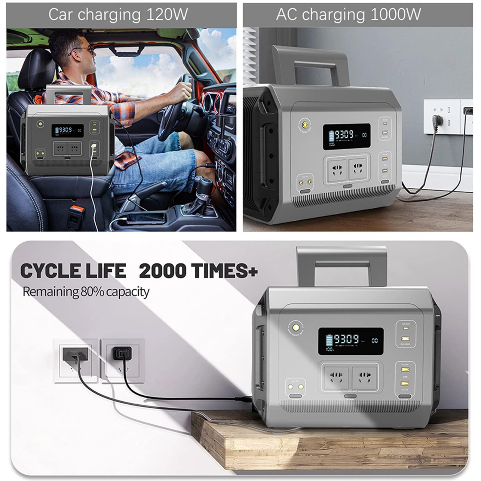 Estación de energía de Almacenamiento de energía de 1200 W, Emergencia, Camping, Pesca, Camping, Fuente de alimentación móvil portátil para el hogar,A