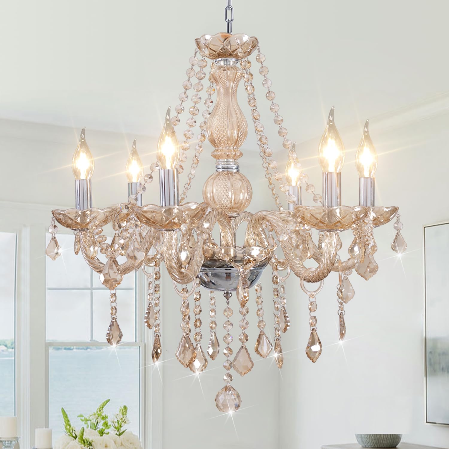 CRYSTOP Crystal Chandeliers for Dining Room, 6-Lights Classic
