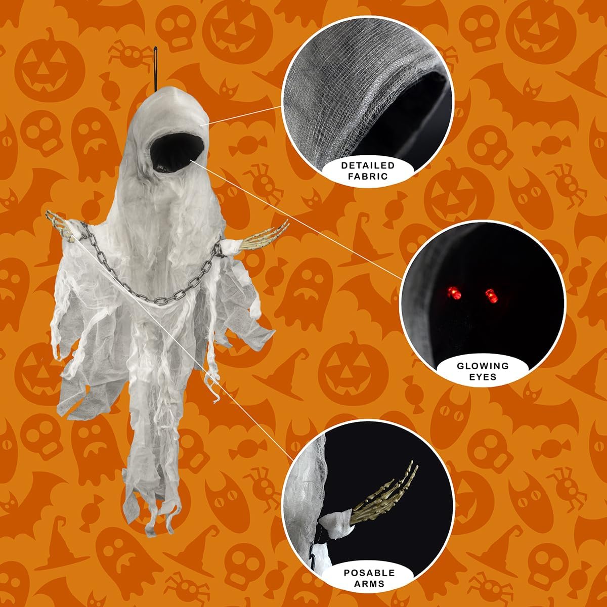 Treasure Gurus Faceless Spectre Light Up Eyes Scary Sounds Ghost Animatronics Haunted Mansion House Prop Indoor Outdoor Porch Yard Decor Halloween Decorations