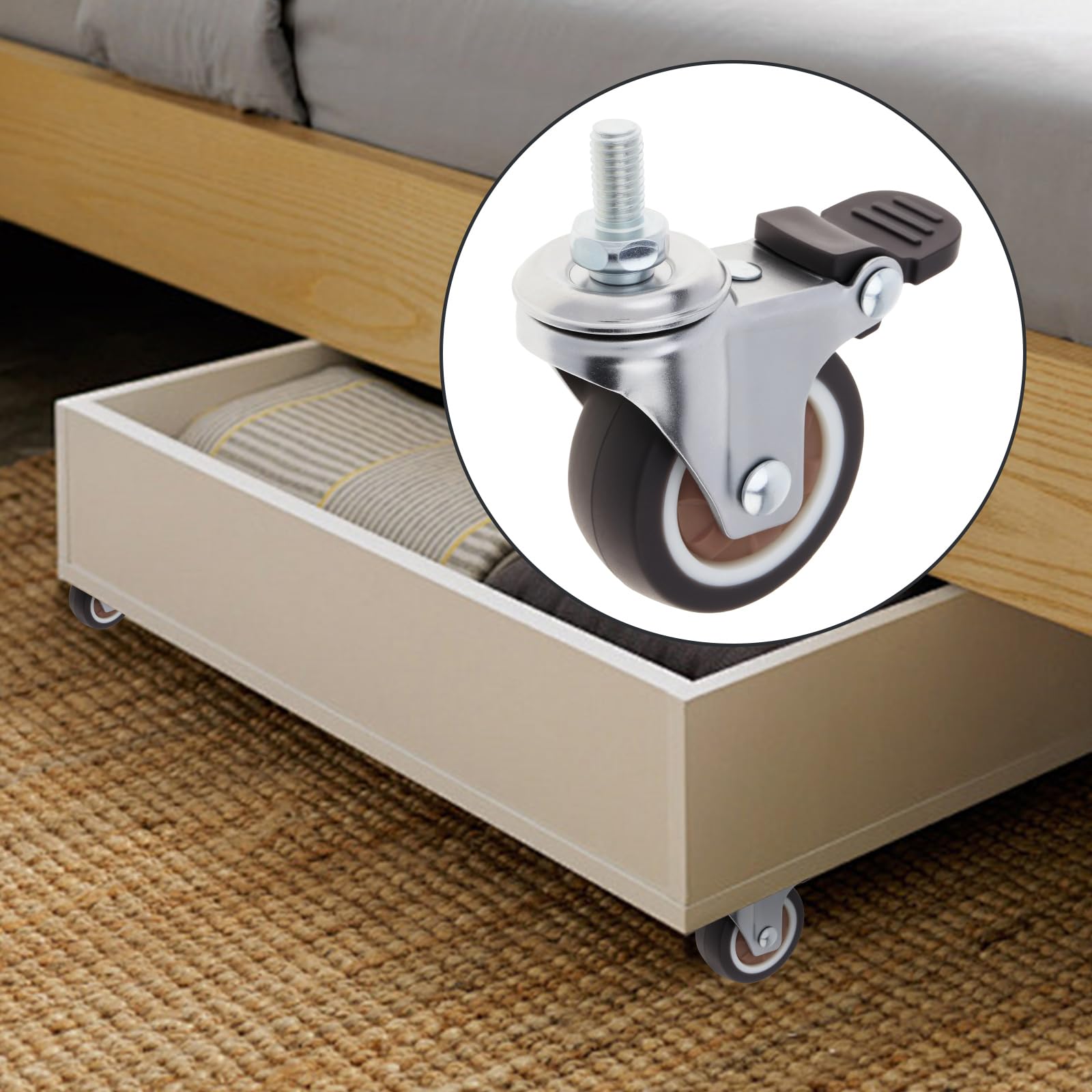 Juego de 4 Ruedas giratorias pequeñas de Goma TPR de 1 Pulgada con rodamientos de Bolas para Muebles con Freno (Color café, 1" M6 x 15 (con Freno))