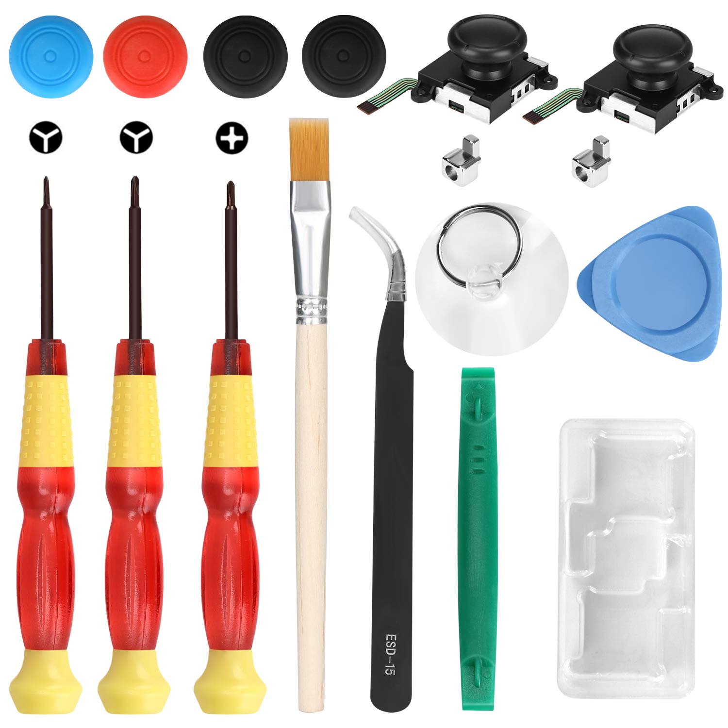 Veperain 2 Pack 3D Analog Joystick Replacement Joystick for Nintendo Switch Switch OLED Switch Joystick with Screwdriver and Tri-Wing Tweezer Repair Tool Kit 4 ThumbStick