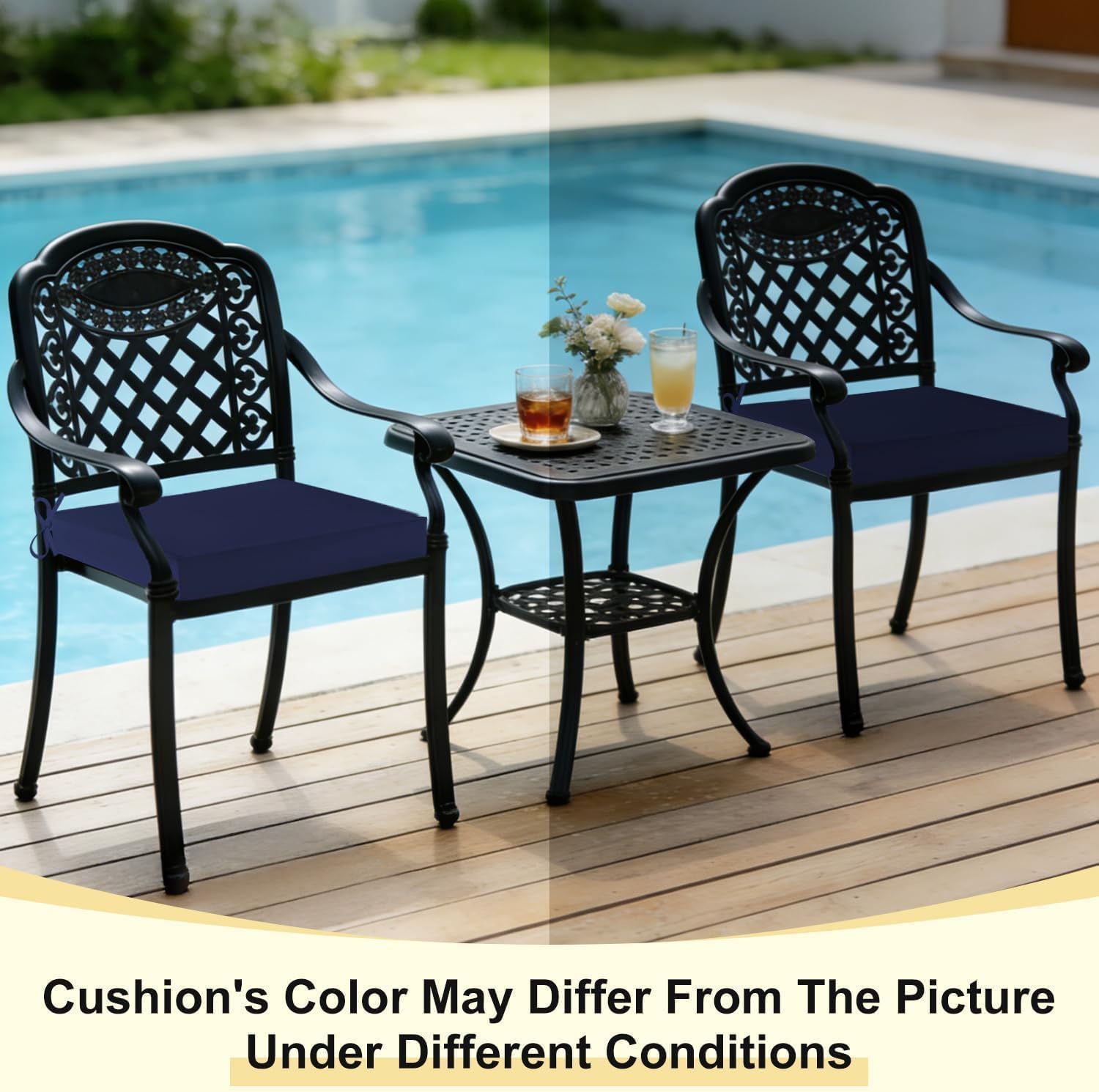 downluxe Outdoor Chair Cushions Set of 4, Waterproof 19" x 19" x 3" Patio Chair Cushion with Non-Slip Ties & Handle, Square Outdoor Cushion for Patio Furniture with Removable Cover, Navy