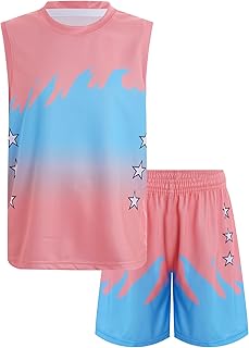 Camiseta deportiva para niños y jóvenes, de fútbol, baloncesto, sin mangas, con bloques de color, patchwok, con pantalones cortos, pantalones deportivos holgados, corte ajustado