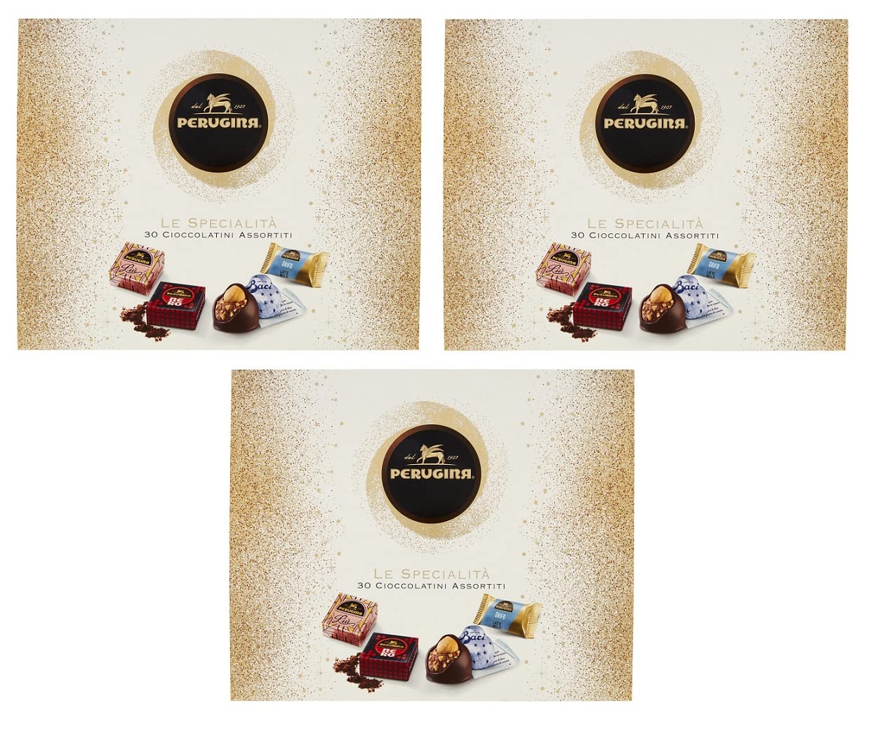 3x Perugina Le Specialità 30 Verschiedene Pralinen mit Milchschokolade und Dunkle Schokolade 295g Geschenkbox