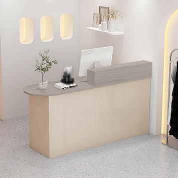 Reception Desk, Modern Front Desk with Lockable Drawer & Cabinet, Retail Counter Checkout Table, Computer Workstation for Lobby, Salon, Office