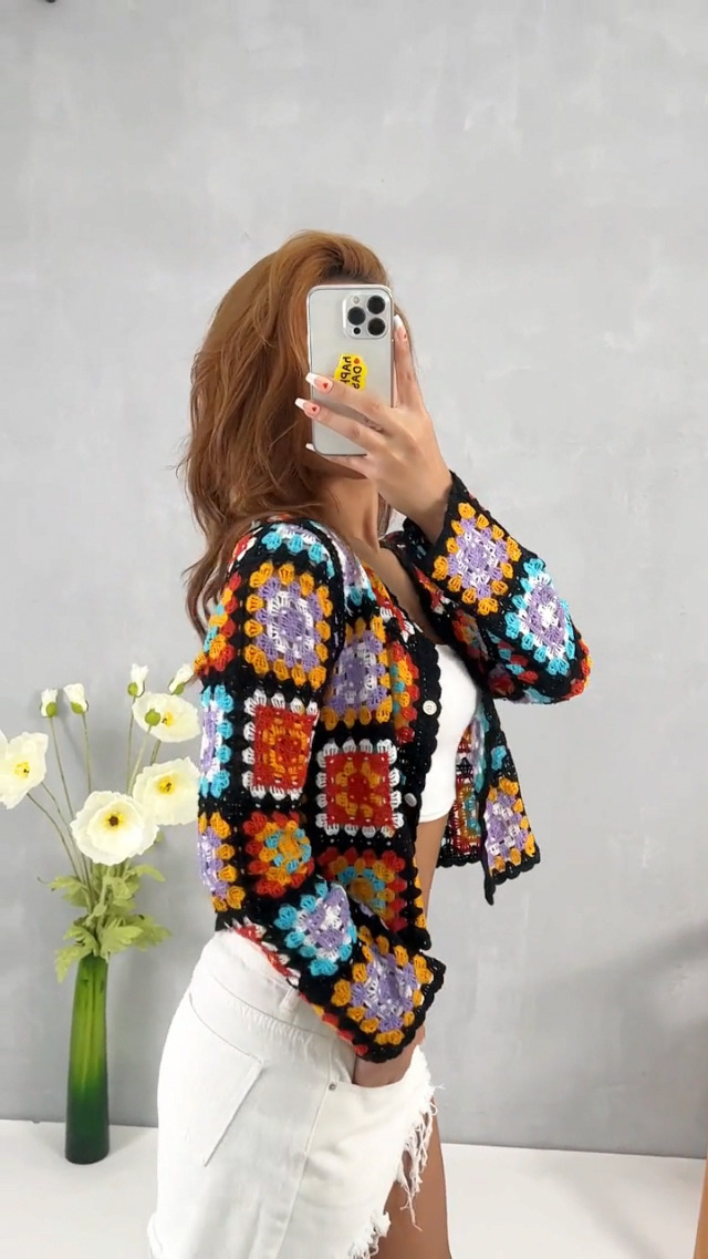 Women Y2K Crochet Crop Top Retro See Through Hollow Out Floral