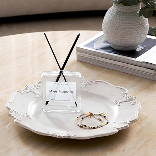 Miniatura 2 de DN DECONATION Bandeja rústica blanca para decoración moderna del hogar, bandeja redonda de madera de 12 pulgadas, bandejas decorativas blancas