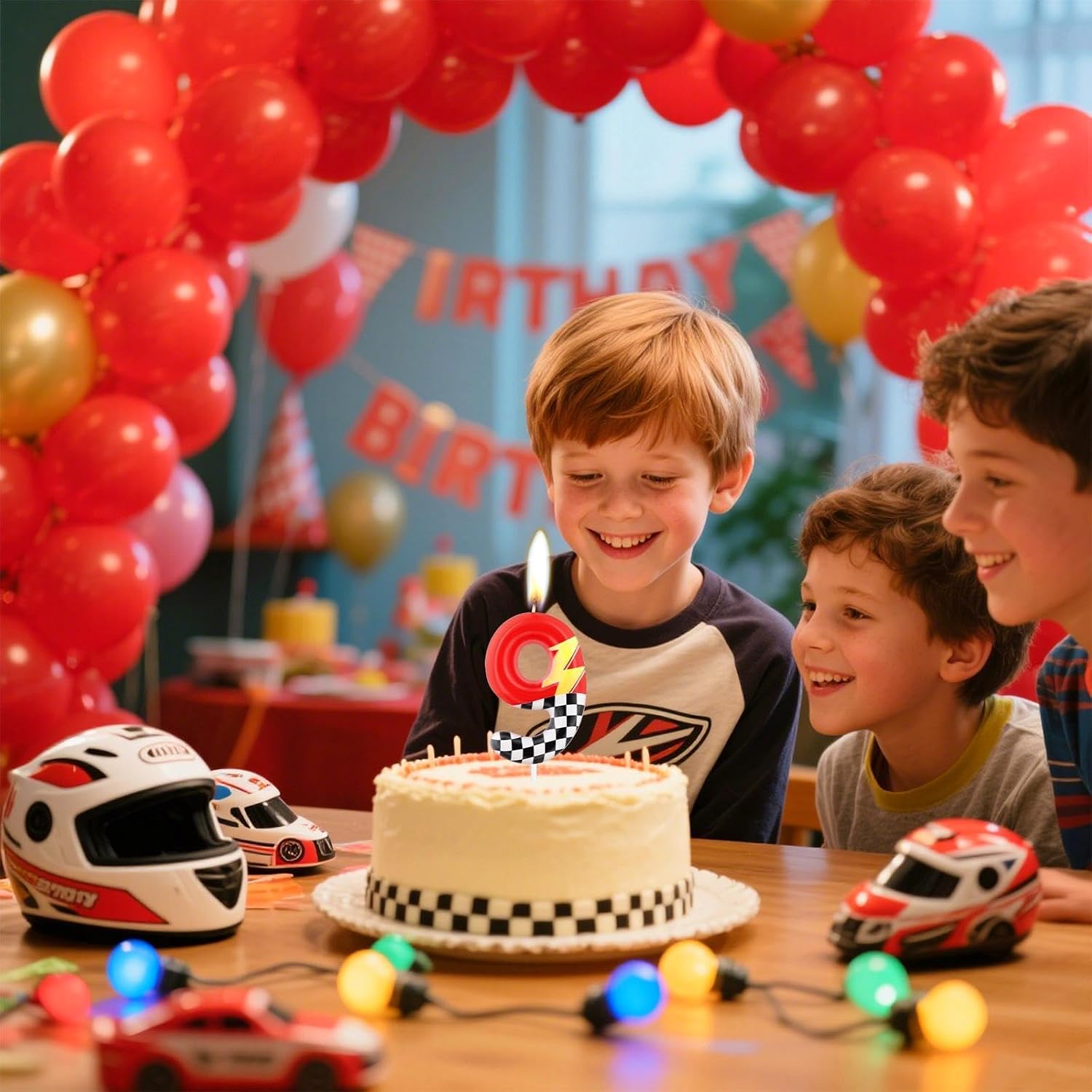 Red Racing 3 Birthday Candles,3rd Birthday Decorations for Boy Girl,Red Number 3 Candle for Cake,Hot Cartoon Anime Cars Cake Toppers for Racing Cars Themed Party Decorations Supplies