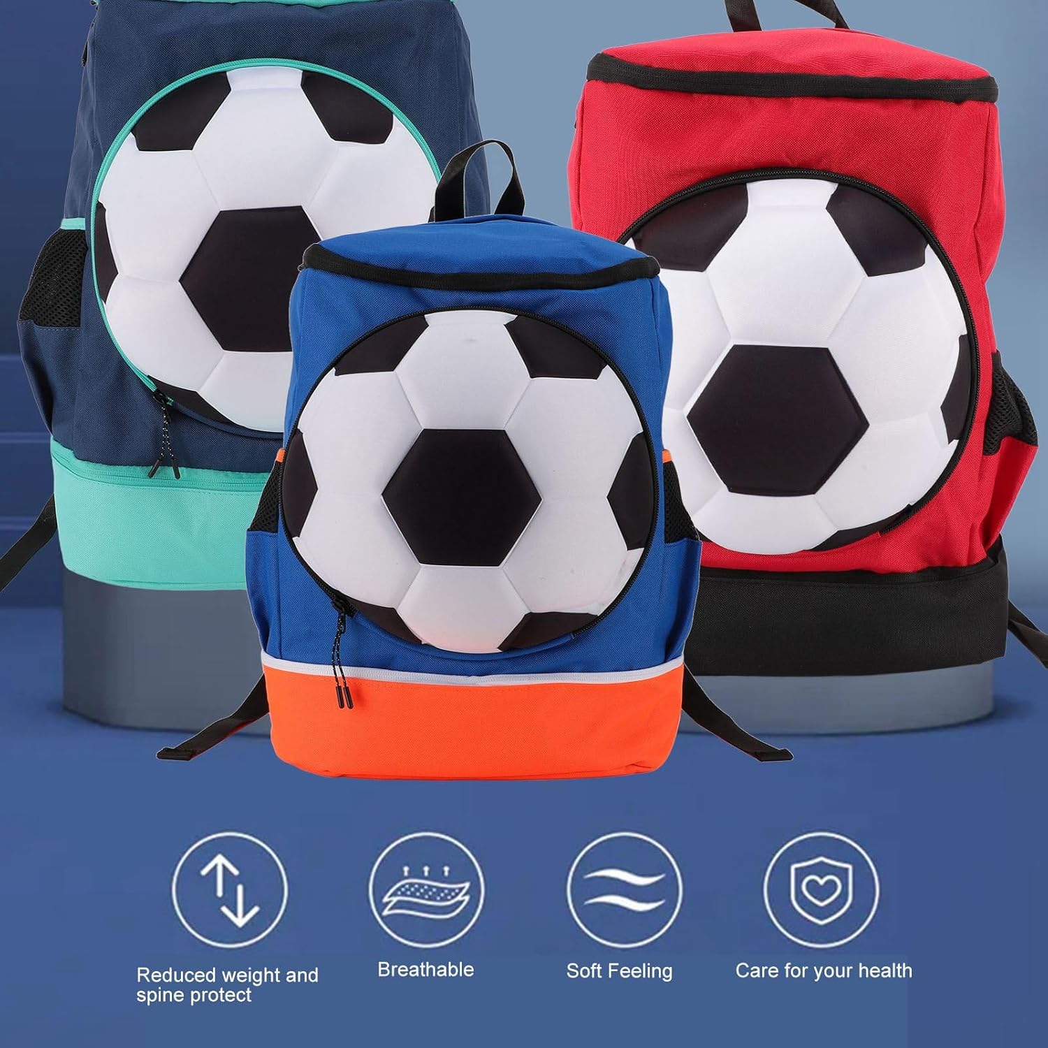 Bnineteenteam Soccer Backpack, Youth Soccer Bag Sweat Wicking Breathability Football Bag with Ball Compartment and Shoe Compartment for Activities