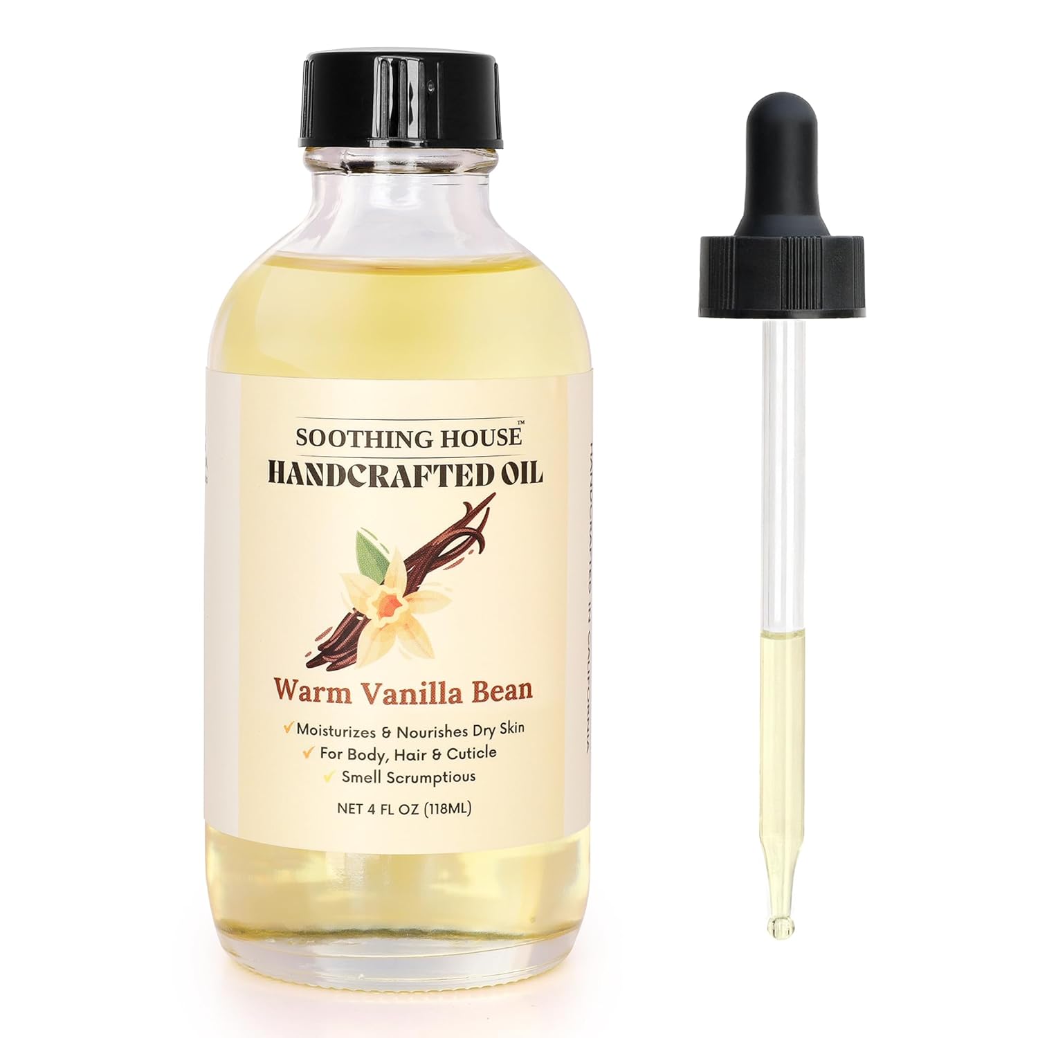 Warm Vanilla Bean Body Oil – Moisturizing Body Oil for Soft, Glowing Skin with Almond & Jojoba Oil (4 fl oz)