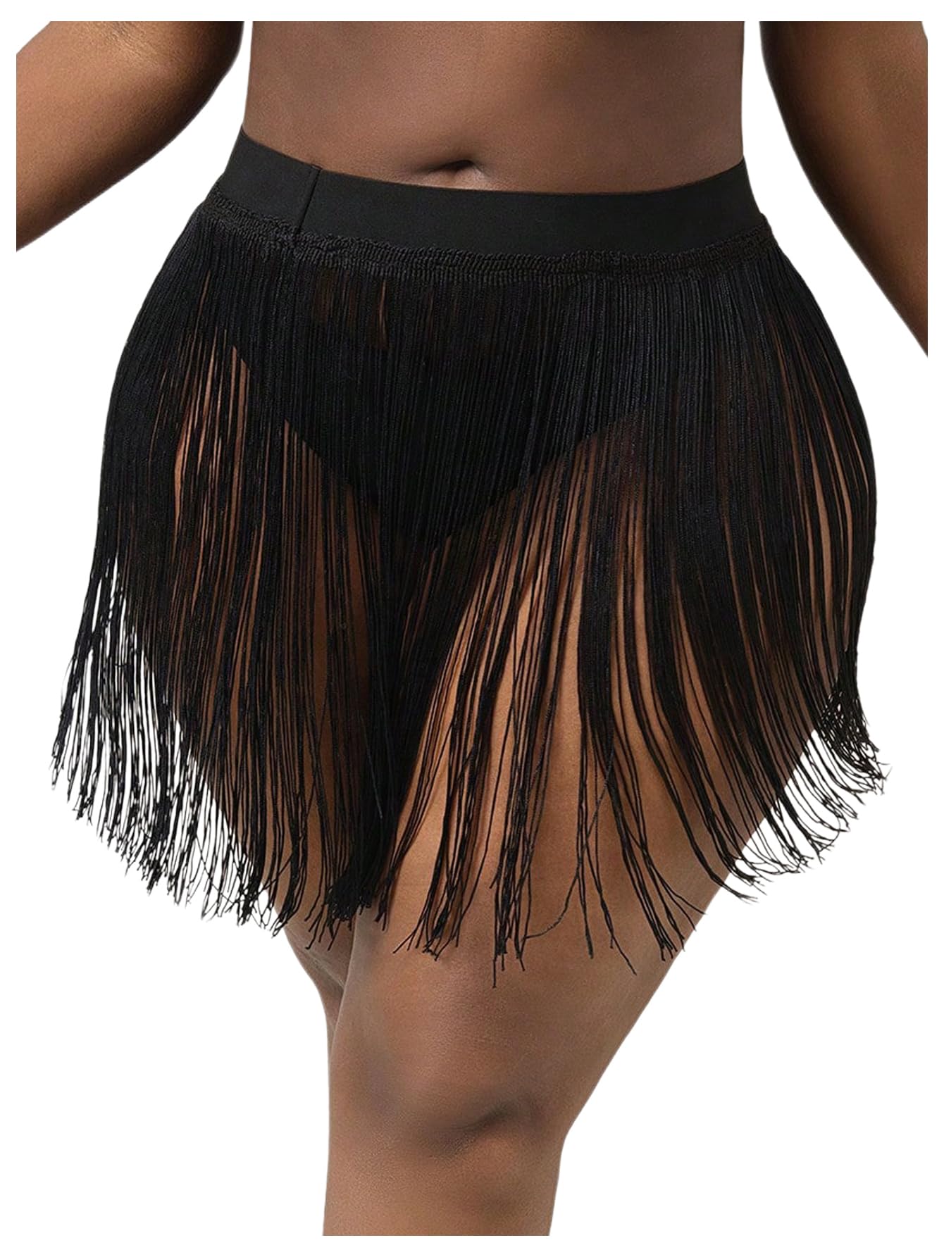 MakeMeChic Women's Plus Size Cover Up Fringe Beach Bathing Suit Mini Skirts