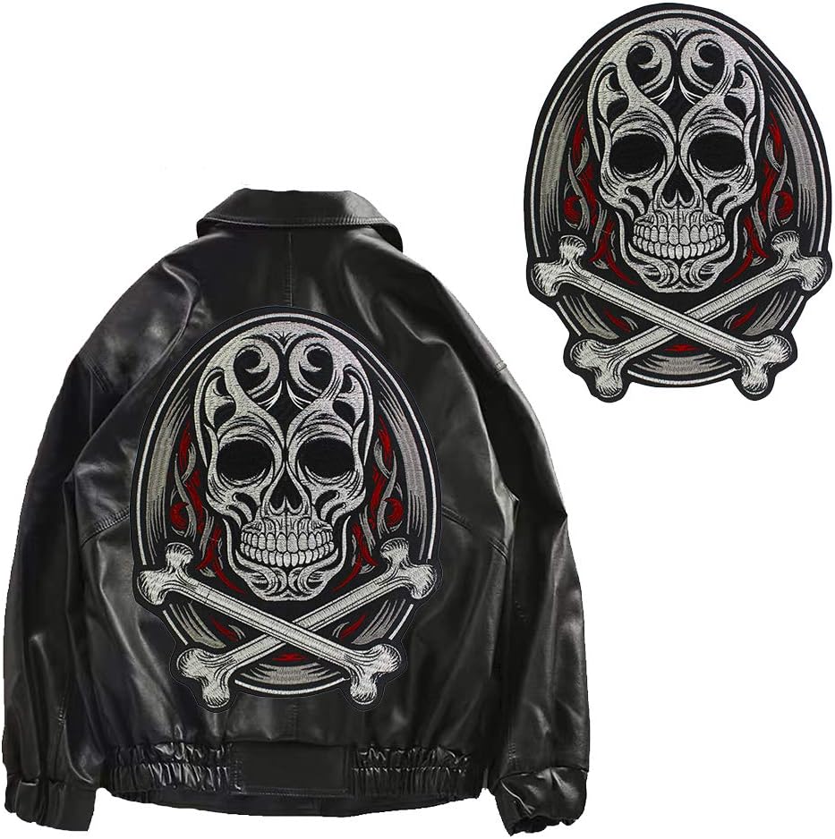 Écusson Brodé Tête De Mort Punk Thermocollant - Accessoire Pour Veste Moto, Blouson, Sac - Environ 21x30 Cm - Style Biker Rock