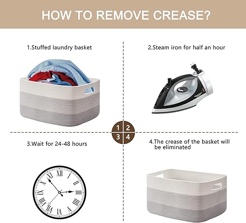 Miniatura 7 de OIAHOMY Cesta grande de cuerda de algodón, cestas tejidas rectangulares para almacenamiento, cesta de manta de guardería, sala de estar, canasta de