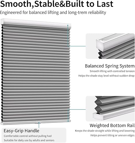 Miniatura 3 de MYshade CEL34GY72C - Persianas celulares opacas y sin cordones, persianas para ventanas fáciles de instalar, 34 pulgadas de ancho x 72 pulgadas de