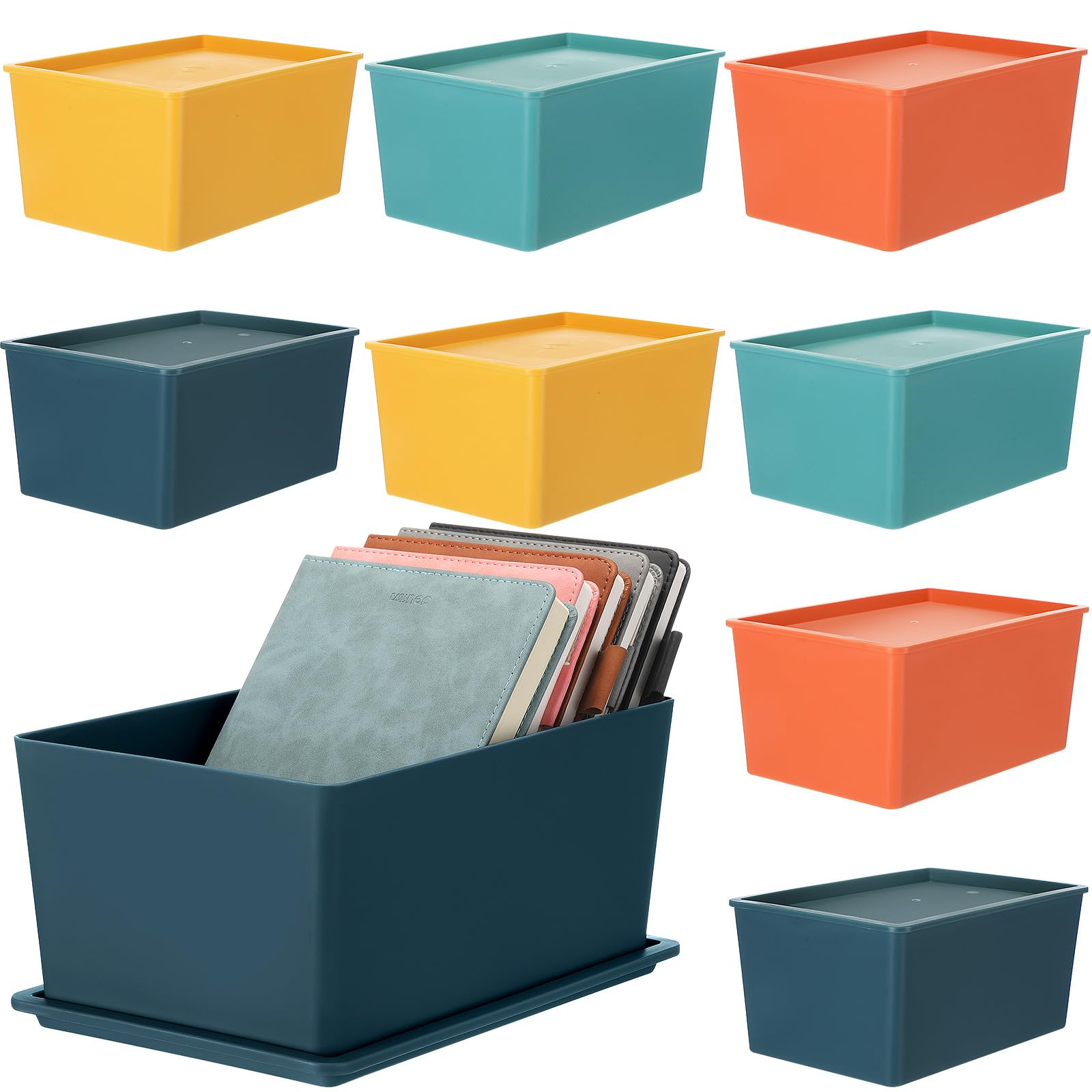 Menkxi 8 Pcs Large Colorful Storage Bins with Lid 10.6 x 7.5 x 4.7 Inch Plastic Storage Basket Stackable Storing Container Cute Decorative Box Cube