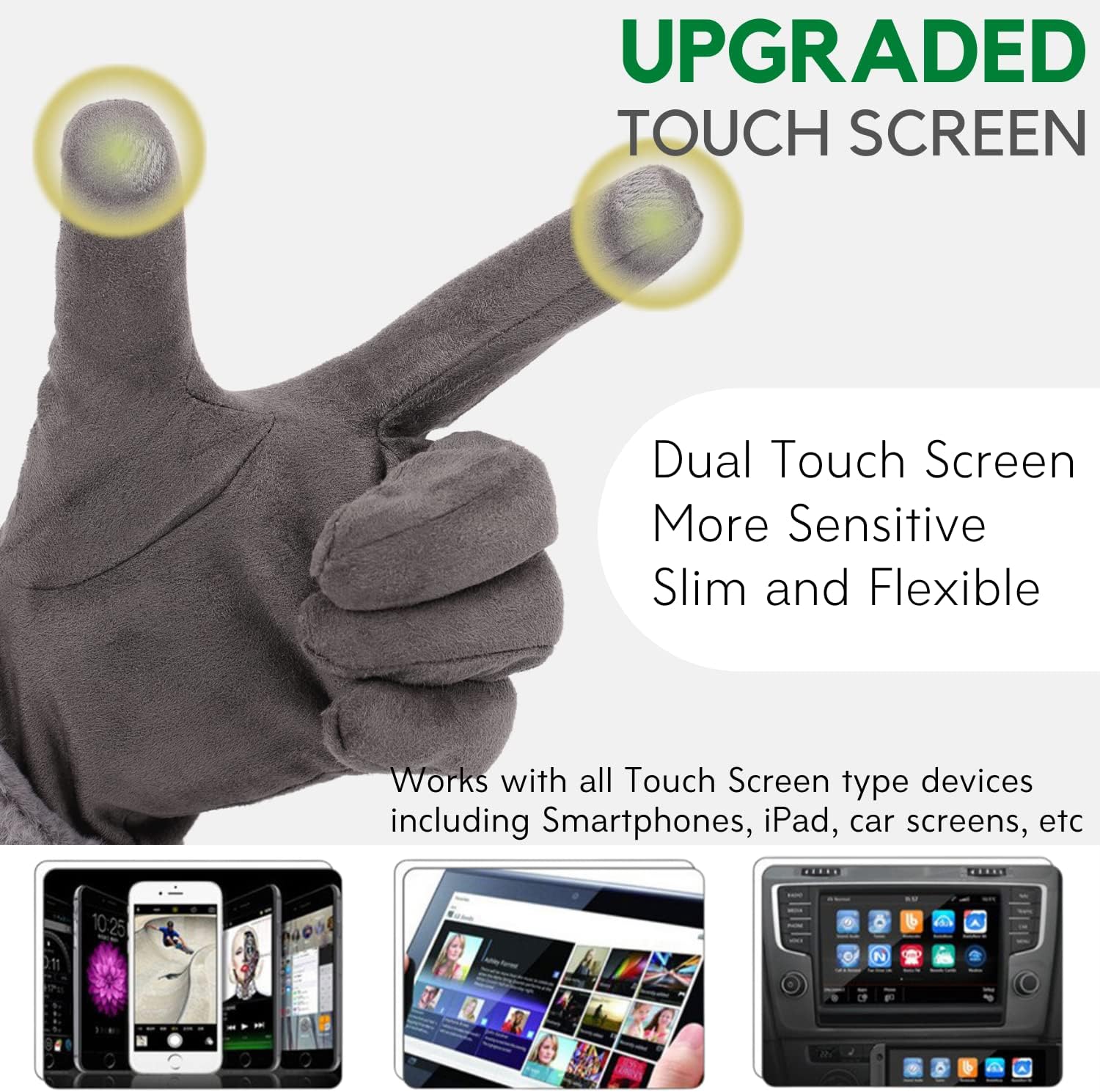 F Flammi Women's Winter Suede Gloves with Fur Cuffs - Soft, Warm, Touchscreen, Fleece Lined - Image 3