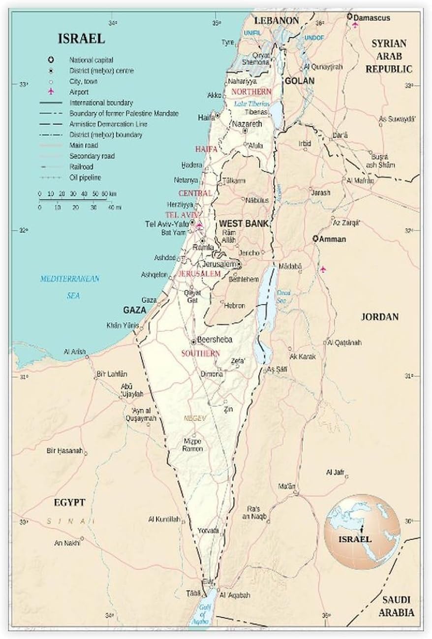 Israel And Occupied Territories Map Poster 2 Canvas Wall Art Painting Bedroom Decoration For Home, Office, Classroom Unframe-style24x36inch(60x90cm)