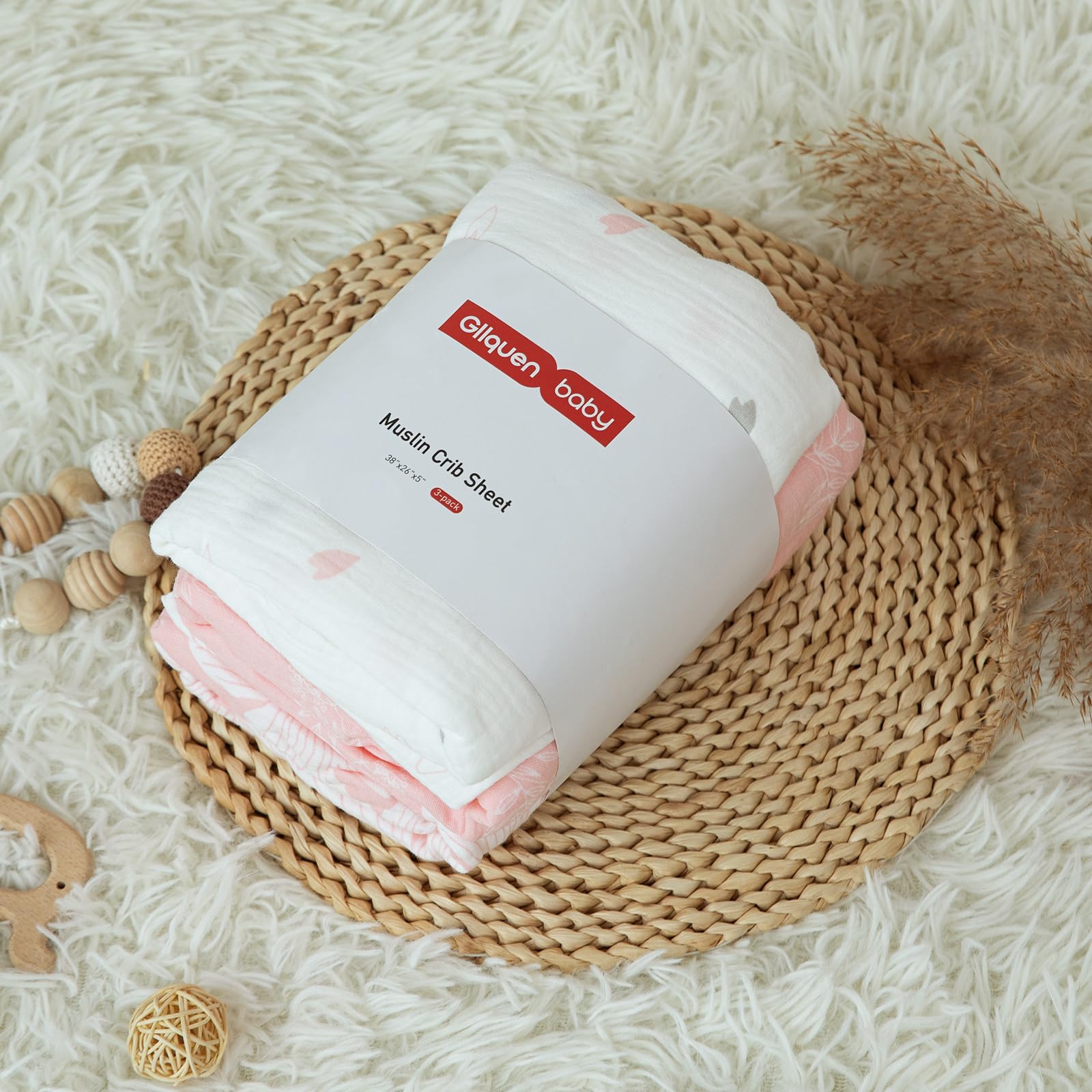 Gllquen Baby Confezione da 3 lenzuola in mussola per mini culla, traspiranti, con angoli, in cotone morbido e accogliente, per neonati e ragazze, con angoli universali, per mini culla, 96,5 x 66 cm