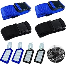 Pack of 4 Luggage Straps with Address Tag, Non-Slip Luggage Straps, Luggage Strap with Address Label and Name Tags, Quick Identify and Close Suitcases, for Suitcase, Travel Bag