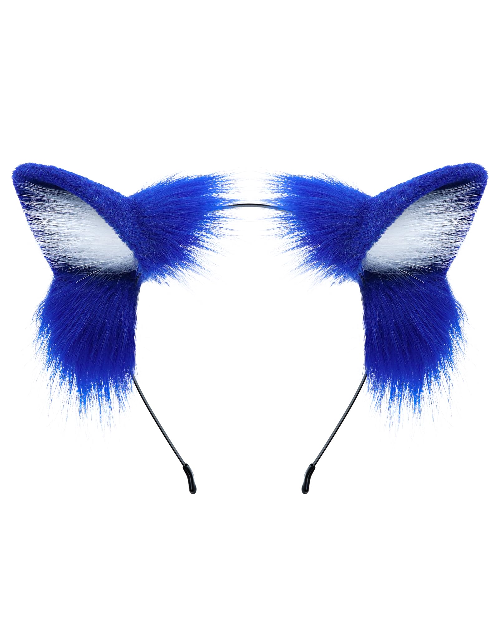 ZFKJERS Handmade Fur Fox Wolf Cat Ears Headwear Fancy Dress Cosplay Animal Furry Ears Head Accessories for Halloween (Dark Blue)