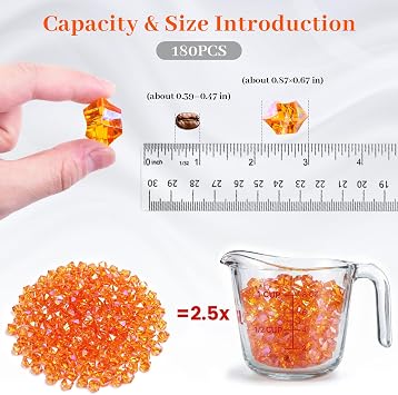 DOMESTAR 180 PCS Iridescent Fake Ice Rocks, Orange Acrylic Crystals | Plastic Gems for Vases Fillers, Table Scatter, Wedding Centerpieces, Fish Tank Craft Supplies,Burnt Orange Decoration