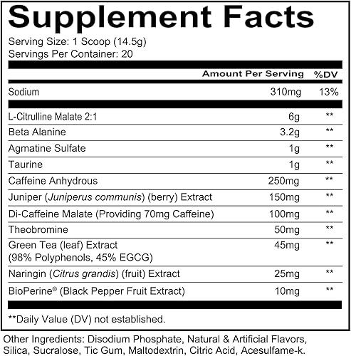 Vista 64 de REDCON1 Total War - Suplemento energético deportivo con citrulina L, ácido málico y extracto de hoja de té verde, unisex, 3.2 g de beta alanina